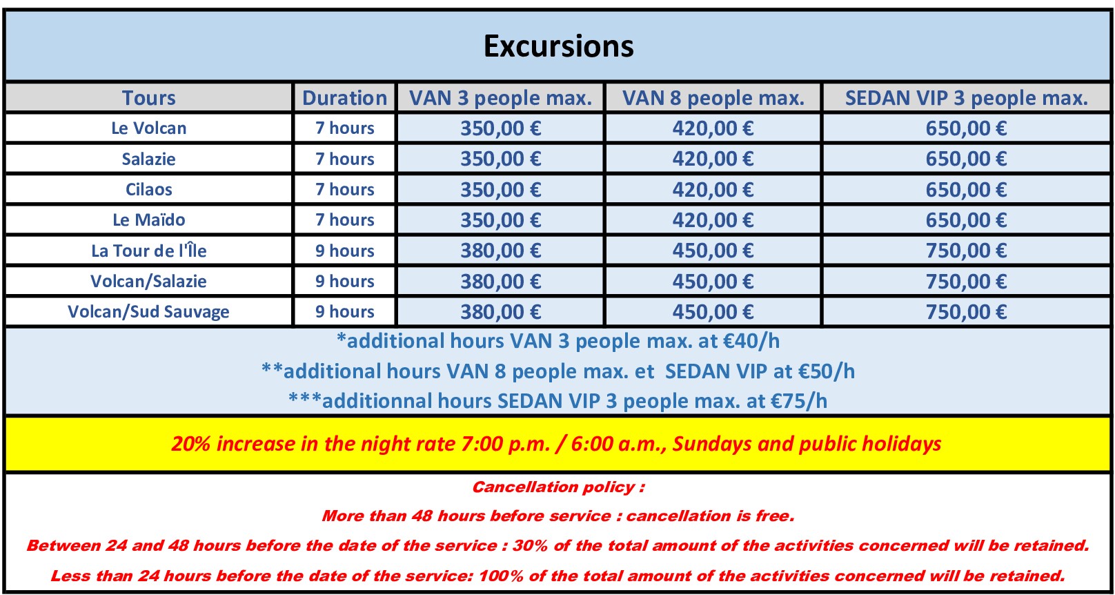 TARIF EXCURSION PUBLIC ENG (2) TARIF EXCURSION PUBLIC ENG (2)